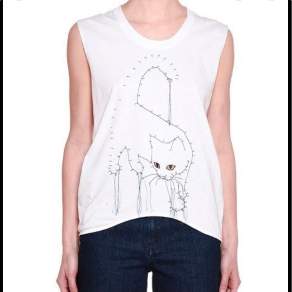 Stella McCartney SLEEVELESS CONNECT-THE-DOTS CAT TOP, PURE WHITE 36